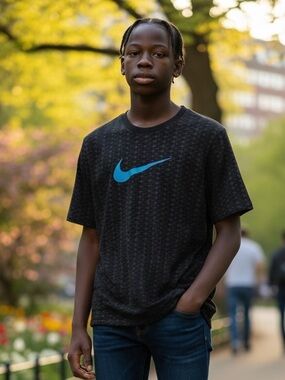 Nike Black Short-Sleeve Tee with Bright Blue Swoosh